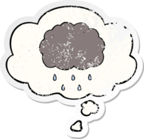cartoon cloud raining with thought bubble as a distressed worn sticker png