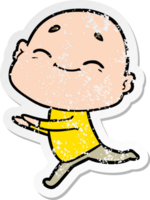 distressed sticker of a happy cartoon bald man png