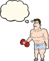 cartoon man lifting weights with thought bubble png