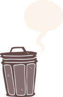 cartoon trash can with speech bubble in retro style png