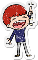 distressed sticker of a cartoon laughing man png