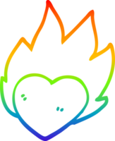 rainbow gradient line drawing of a cartoon flaming heart png
