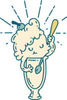 illustration of a traditional tattoo style ice cream character png