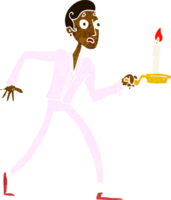 hombre asustado de dibujos animados caminando con candelabro png