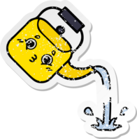 distressed sticker of a cute cartoon pouring kettle png