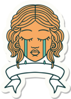 tattoo style sticker with banner of female face crying png