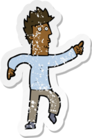 retro noodlijdende sticker van een cartoon bezorgde man wijzend png