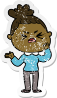 distressed sticker of a cartoon angry woman png