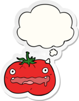 cartoon tomato with thought bubble as a printed sticker png