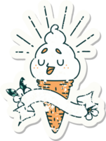 worn old sticker of a tattoo style ice cream character png