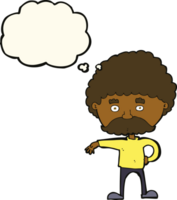 cartoon man with mustache making camp gesture with thought bubble png