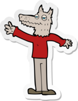 adesivo de um lobo acenando de desenho animado png