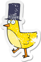 adesivo retrô angustiado de um pássaro de desenho animado usando chapéu png