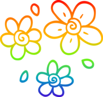 rainbow gradient line drawing of a cartoon flowers png