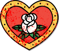 Distressed Sticker Tattoo im traditionellen Stil eines Herzens und Blumen png