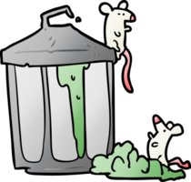 cartoon old metal garbage can with mice png