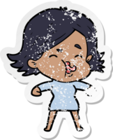 distressed sticker of a cartoon girl pulling face png