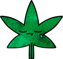 rétro grunge texture dessin animé de une marijuana feuille png