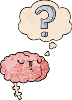 cartoon curious brain with thought bubble in grunge texture style png