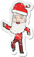 retro distressed sticker of a cartoon hipster santa claus png