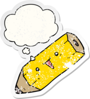 cute cartoon pencil with thought bubble as a distressed worn sticker png