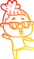 warm gradient line drawing of a cartoon happy woman wearing spectacles png