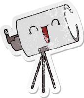 distressed sticker of a cartoon telescope with face png