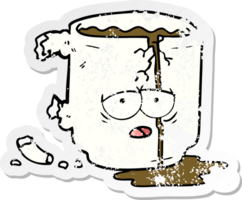 distressed sticker of a cartoon broken mug png