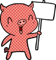 happy cartoon pig with sign post png