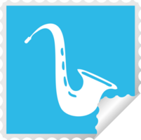 square peeling sticker cartoon of a musical saxophone png