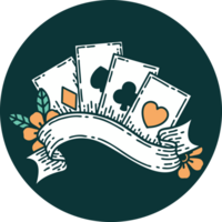 iconic tattoo style image of cards and banner png