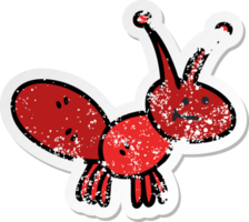 distressed sticker of a quirky hand drawn cartoon ant png