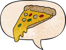 dessin animé Pizza tranche avec discours bulle dans rétro texture style png