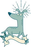 scroll banner with tattoo style surprised dog png