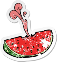 retro distressed sticker of a cartoon squirting watermelon png