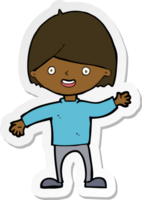 sticker of a cartoon waving boy png