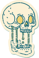 icónica pegatina angustiada estilo tatuaje imagen de una calavera png