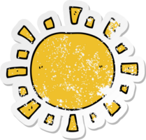 distressed sticker of a cartoon sun png