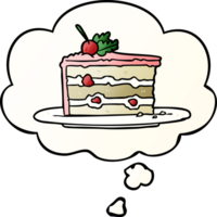 cartoon dessert cake with thought bubble in smooth gradient style png