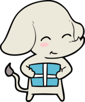 lindo elefante de dibujos animados con regalo png