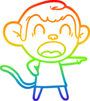 rainbow gradient line drawing of a shouting cartoon monkey pointing png