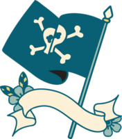 traditional tattoo with banner of a pirate flag png