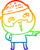 rainbow gradient line drawing of a cartoon happy bearded man png