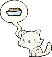 carino cartone animato gatto e cibo con discorso bolla nel liscio pendenza stile png