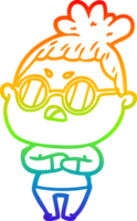 rainbow gradient line drawing of a cartoon annoyed woman png