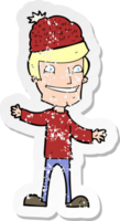 Retro-Distressed-Aufkleber eines Cartoon-Mannes mit Wintermütze png