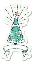 worn old sticker of a tattoo style happy christmas tree png