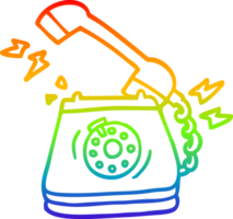 rainbow gradient line drawing of a cartoon old rotary dial telephone png