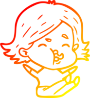 warm gradient line drawing of a cartoon girl pulling face png