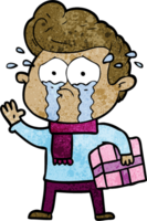 Cartoon weinender Mann mit Geschenk png